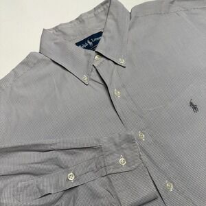 Ralph Lauren Blake Shirt Mens XL Gray White Gingham Check 100% Cotton Button Up